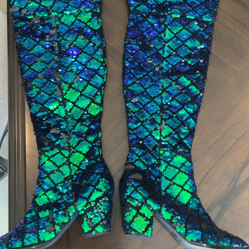 Blue and Green Sequin Mermaid/Rave Thigh High Boots
